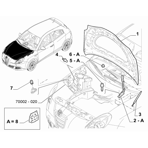 Capotă motor originală 0050559416 pentru Alfa Romeo Giulietta 1.6 - 2.0 Diesel