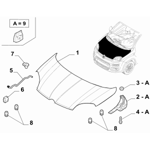 Capotă motor originală 0051841736 pentru Fiat Noua Panda 1.2-1.3 Benzină/Diesel 