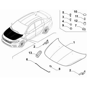Capotă motor originală 0052110085 pentru Fiat Tipo Hatchback, Sedan și SW 